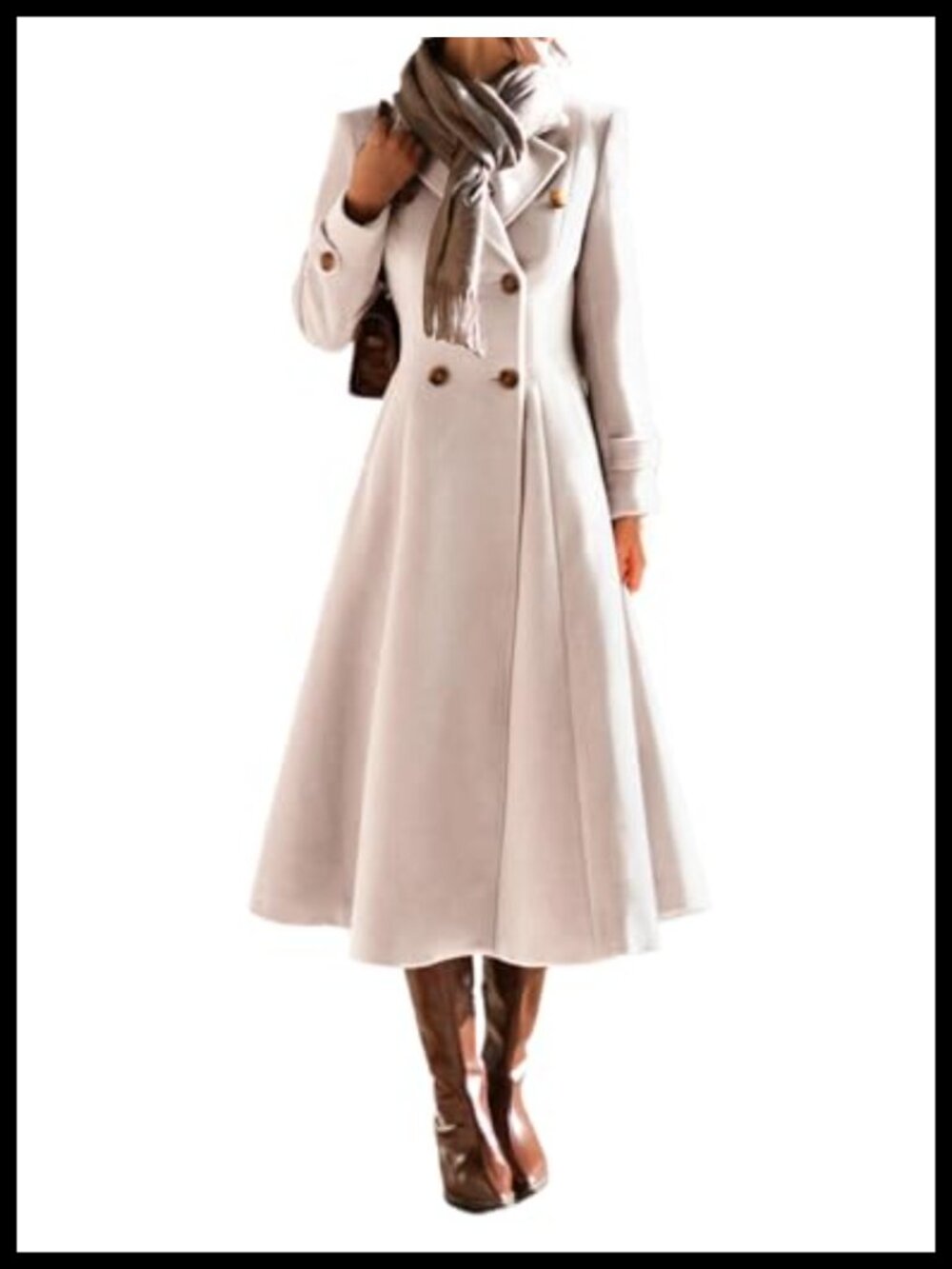Womens Long Wool Blend Double Breasted Trench Pea Coat Notch Lapel